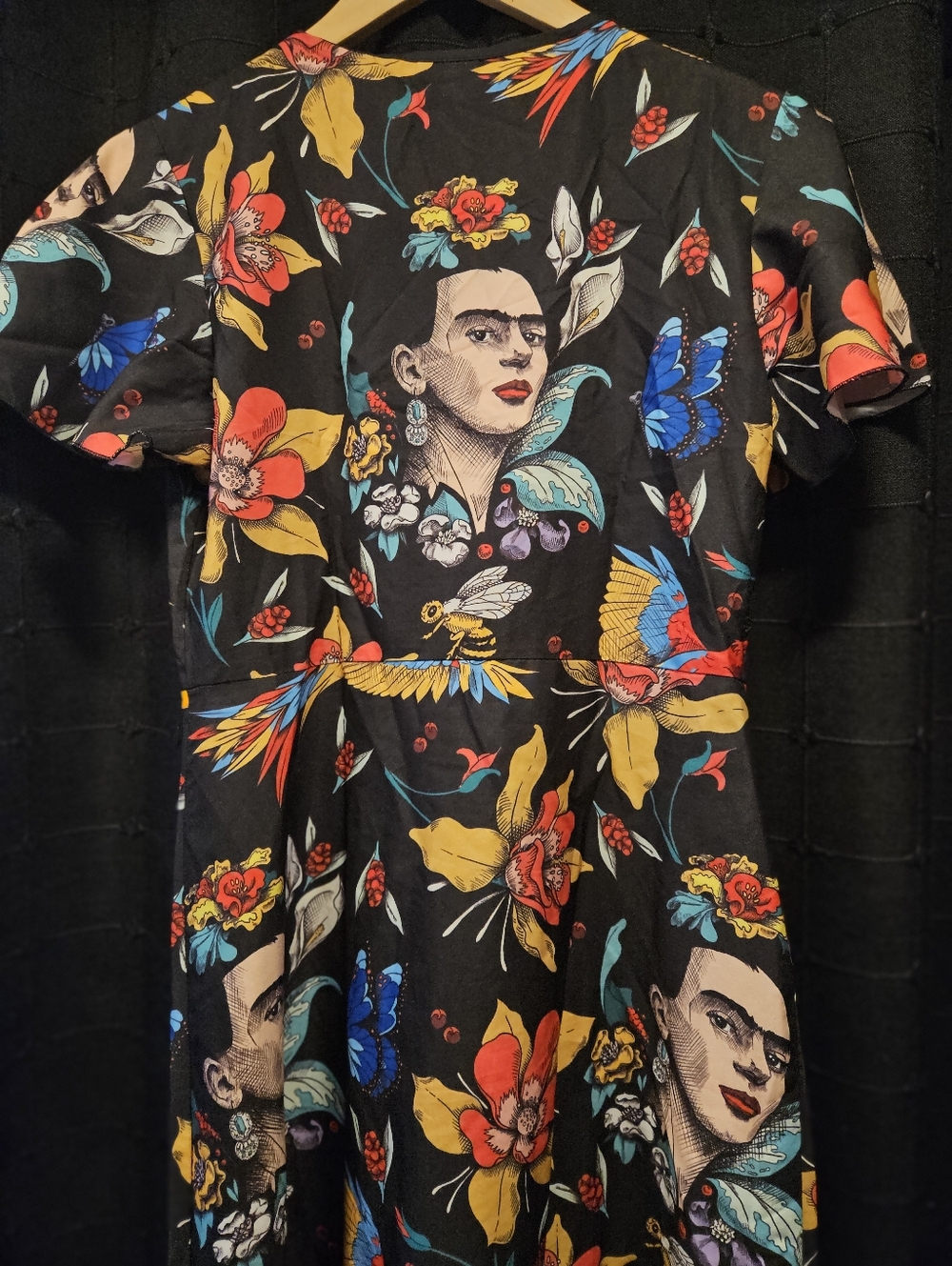 ​Frida Kahlo Official Floral Wrap Dress XS Black Tropical Surrealist Art Mini